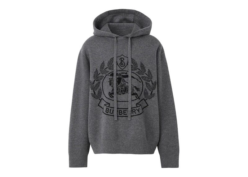 Burberry EKD Wool Jacquard Oversized Hoodie Dark Grey Melange