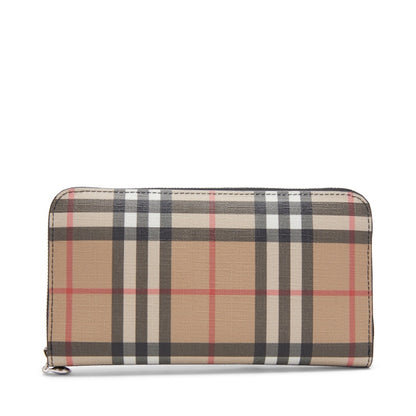 Burberry Vintage Check and Leather Ziparound Wallet 12 Slot Black
