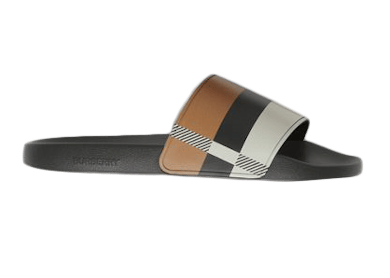 Burberry Embossed Logo Slides Camel Check
