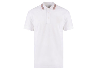 Burberry Embroidered Logo Biologic Piqu Cotton Polo Shirt White