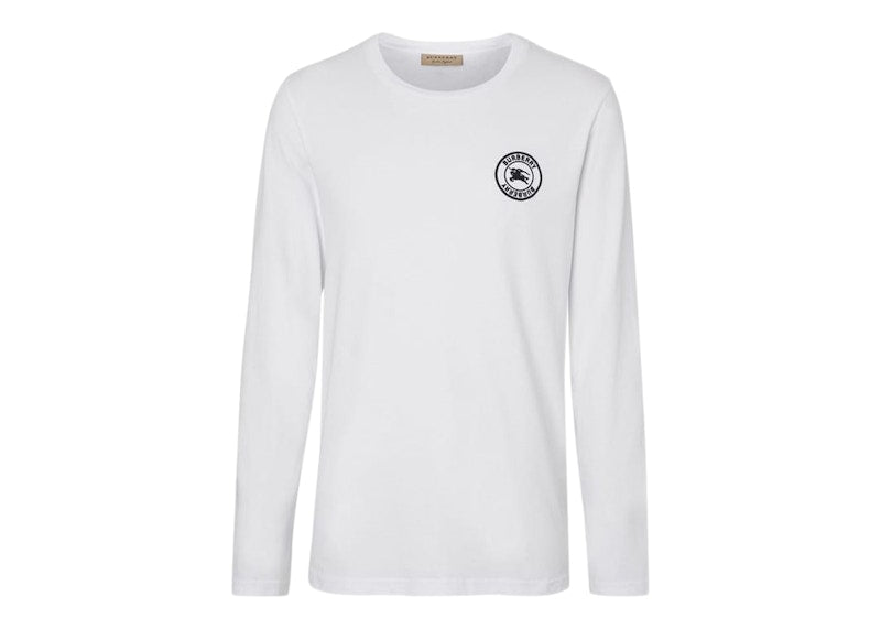 Burberry Embroidered Logo Cotton Long Sleeve T-shirt White