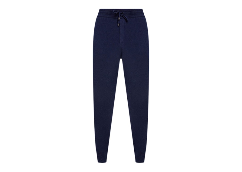 Burberry Embroidered Monogram Cashmere Track Pants Navy