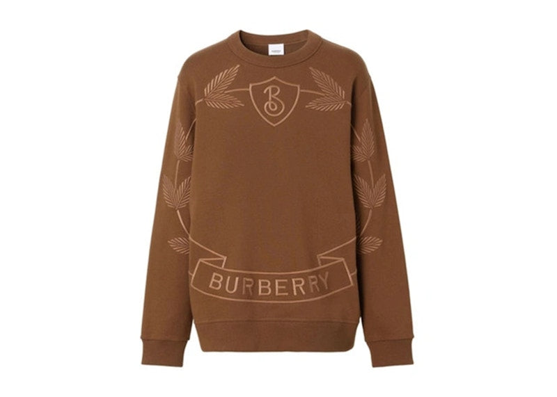 Burberry Embroidered Oak Leaf Crest Cotton Sweatshirt Dark Birch Brown