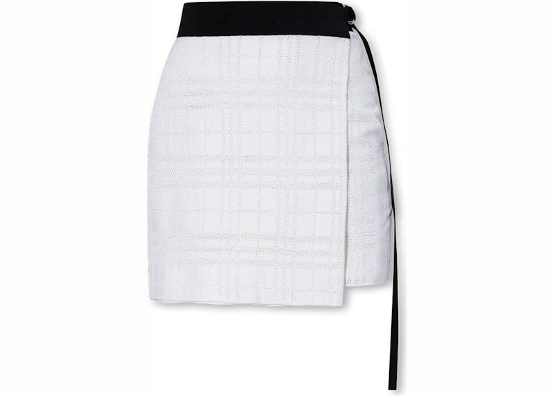 Burberry Everlie Jacquard Check Belted Wrap Skirt White/Black