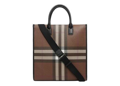 Burberry Exaggerated Check Slim Vertical Denny Tote Dark Birch Brown/Black