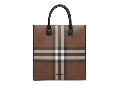 Burberry Exaggerated Check Slim Vertical Denny Tote Dark Birch Brown/Black