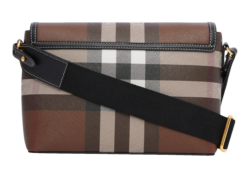 Burberry Exaggerated Check and Leather Note Crossbody Bag Dark Birch Brown