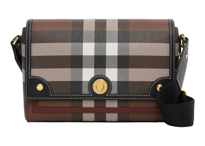 Burberry Exaggerated Check and Leather Note Crossbody Bag Dark Birch Brown