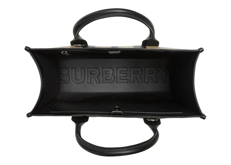 Burberry Exaggerated Check and Leather Tote Bag Archive Beige/Black