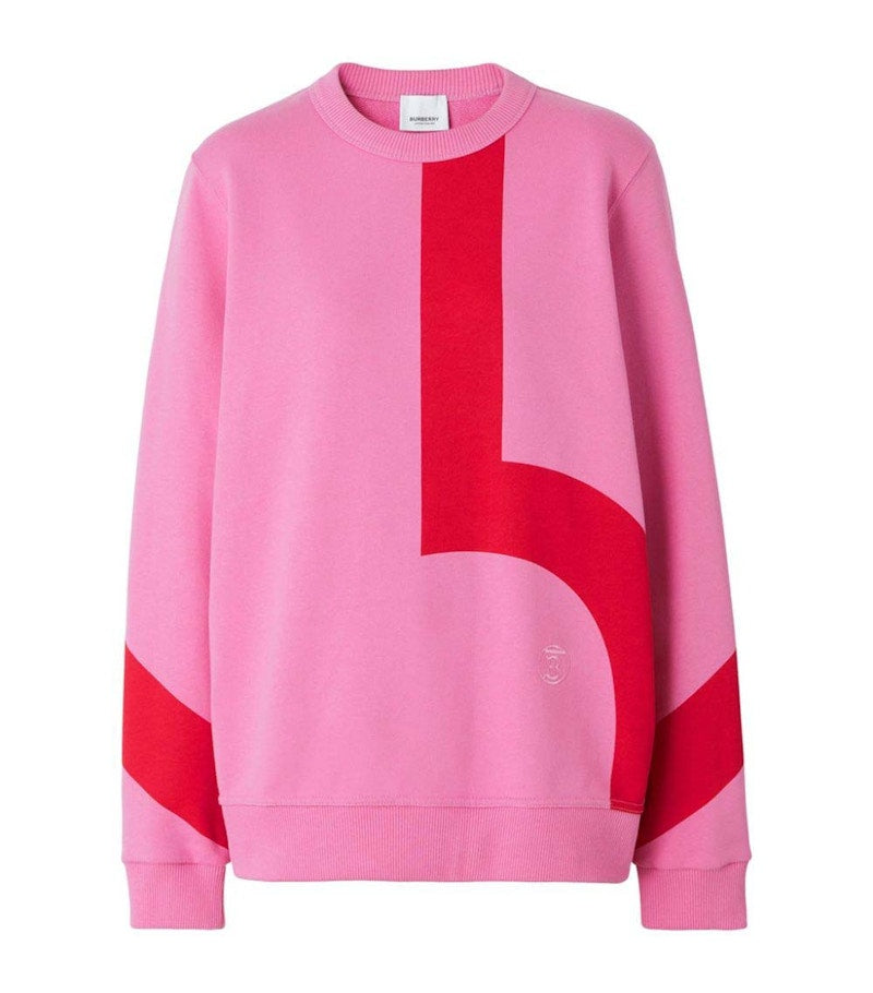 Burberry Fairhall Flag Print Cotton Sweatshirt Primrose Pink