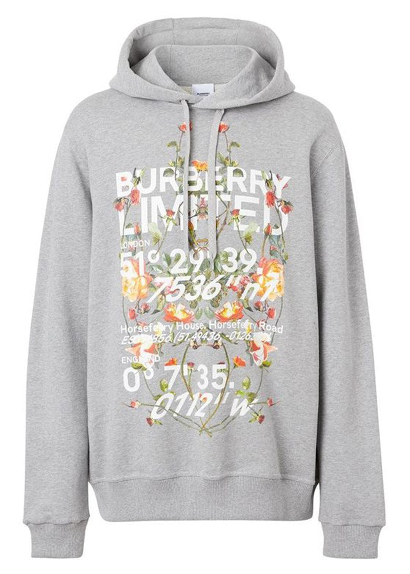 Burberry Floral Montage Print Hoodie Grey/Melange