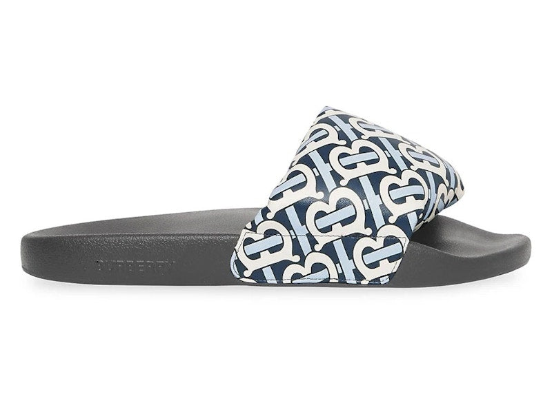 Burberry Furley TB Flock Slides White Navy Leather (Women's)