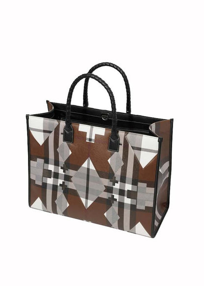 Burberry Geometric Check Tote Bag Brown