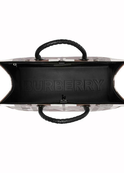 Burberry Geometric Check Tote Bag Brown