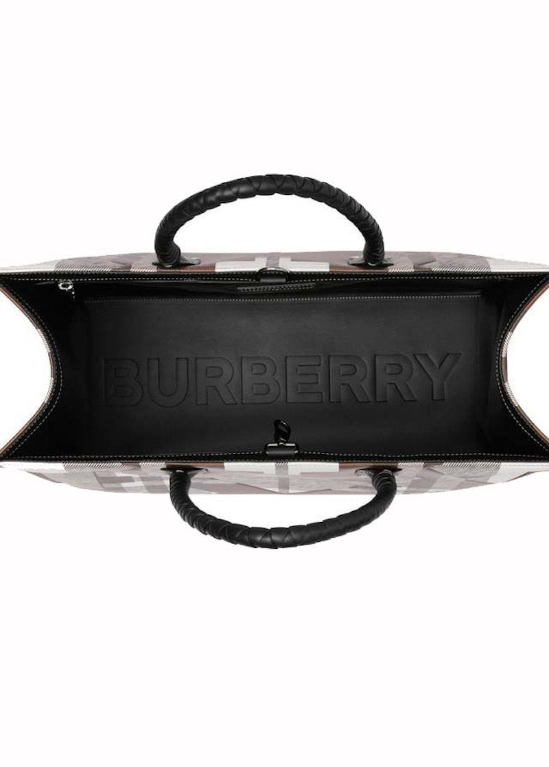 Burberry Geometric Check Tote Bag Brown