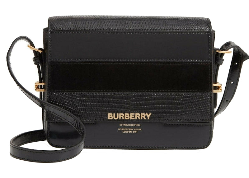 Burberry Grace Stripe Leather Handbag Small Black