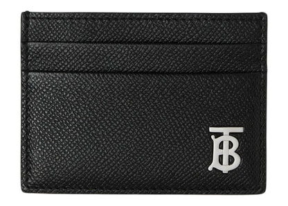 Burberry Grainy Leather TB Card Case Black/Silver-tone