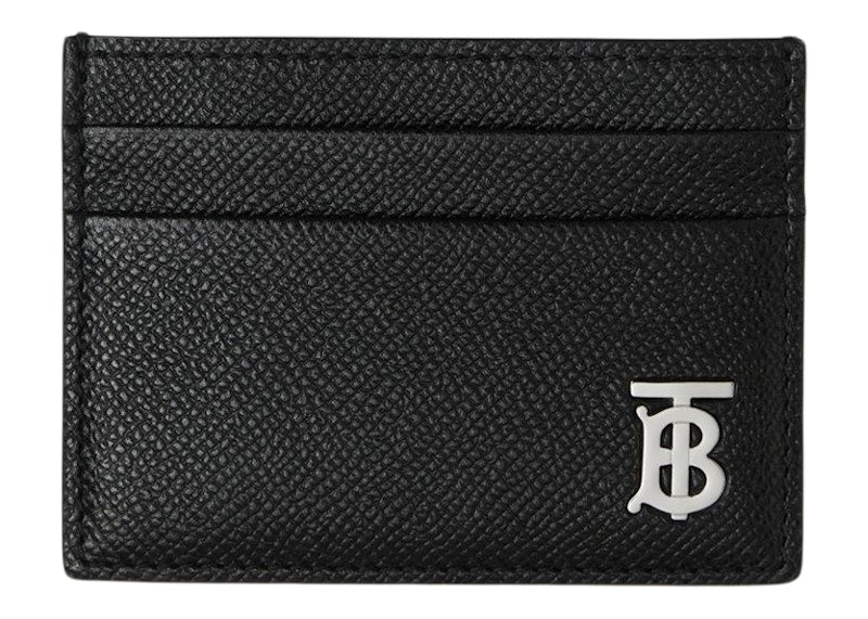 Burberry Grainy Leather TB Card Case Black/Silver-tone