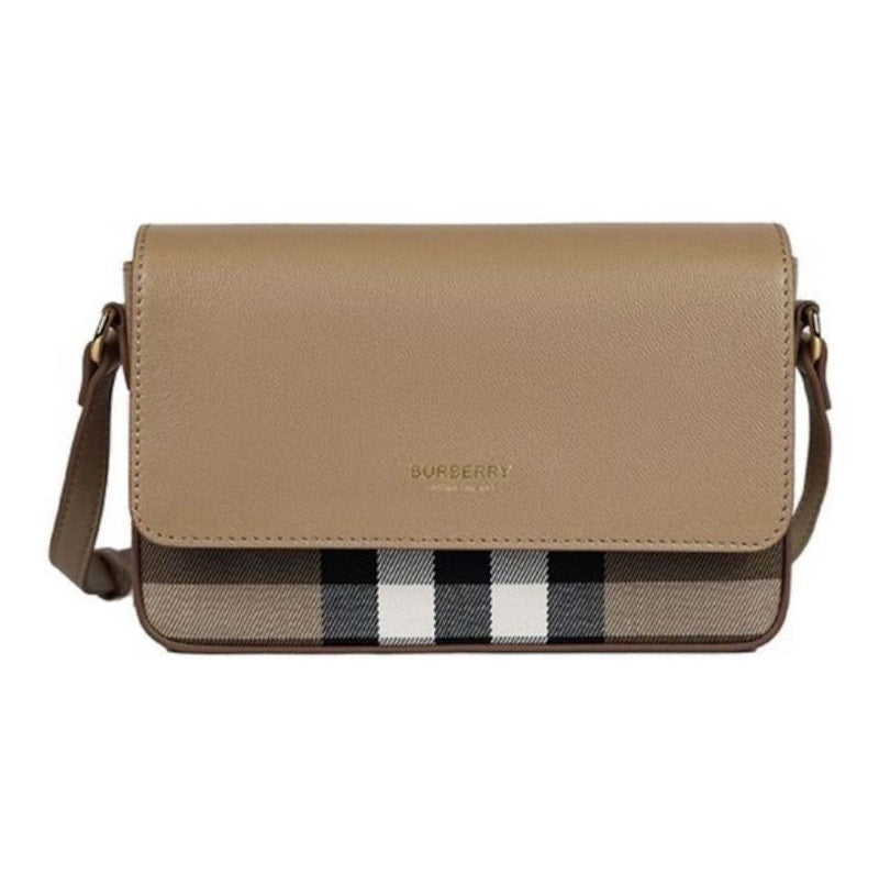 Burberry Hampshire Check Canvas Leather Crossbody Beige