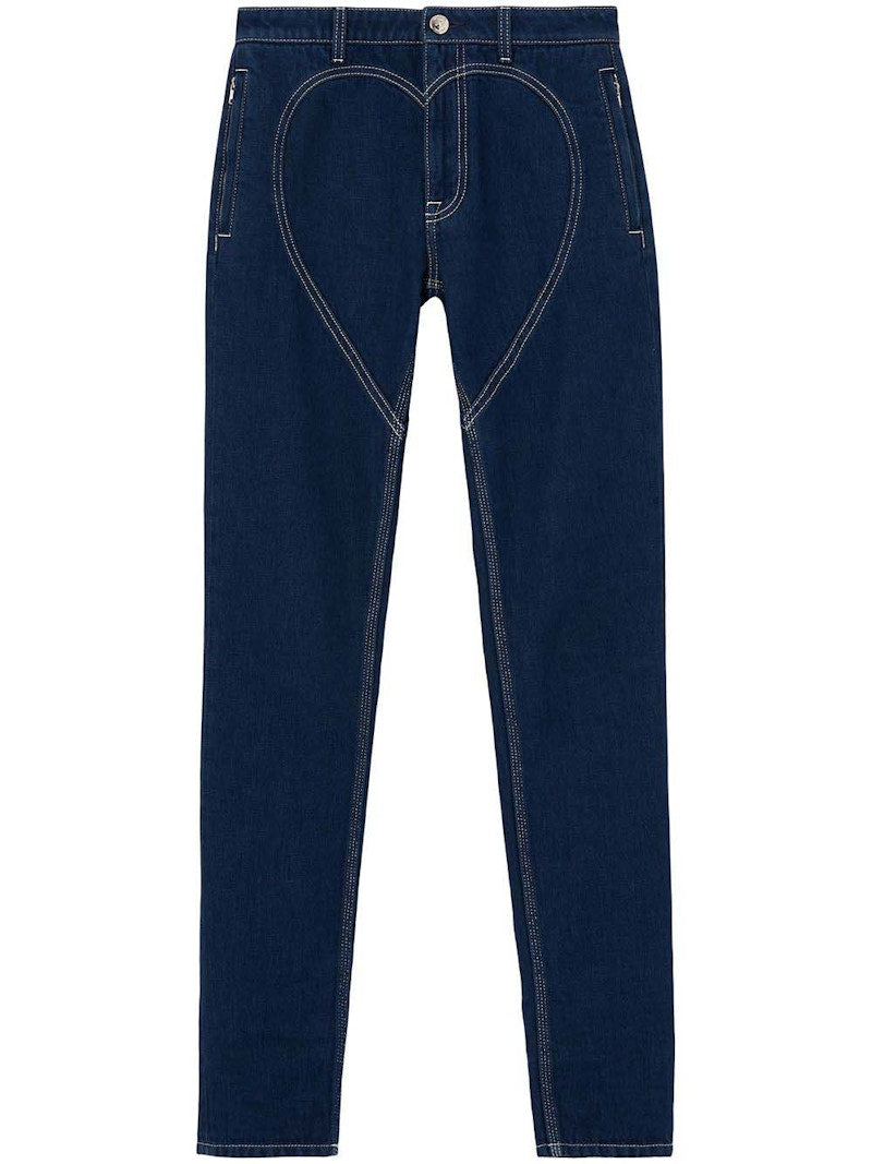 Burberry Heart Stitched Straight Leg Jeans Blue