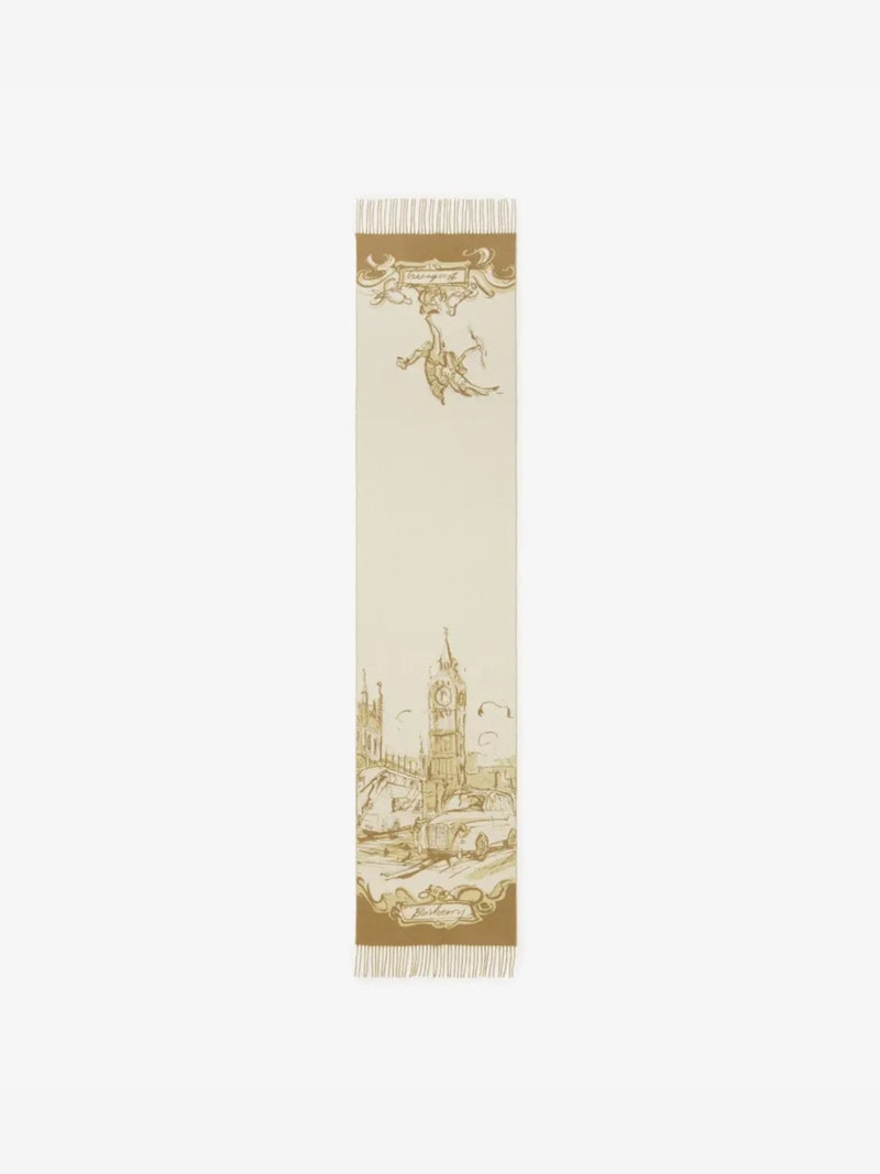 Burberry Heritage Scene Cashmere Scarf Hay