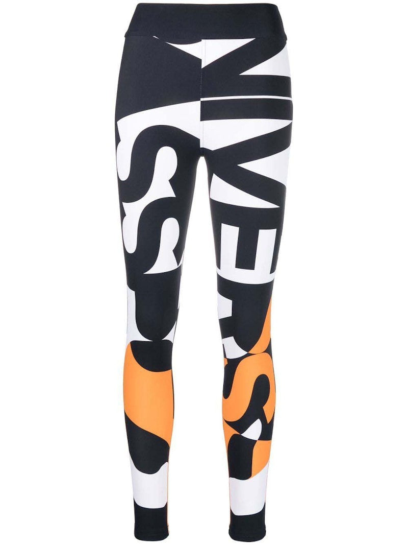 Burberry High-Waisted Graphic-Print Leggings Black/White/Orange