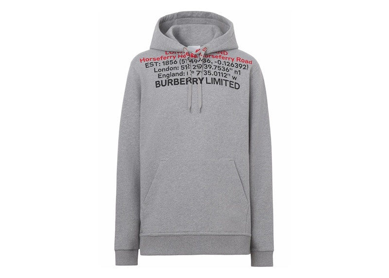 Burberry Horseferry Location Print Hoodie Gray