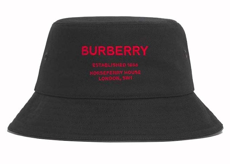 Burberry Horseferry Motif Cotton Bucket Hat Black/Red