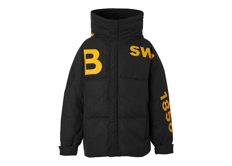 Burberry Horseferry Print Nylon Hooded Puffer Jacket Black/Yellow
