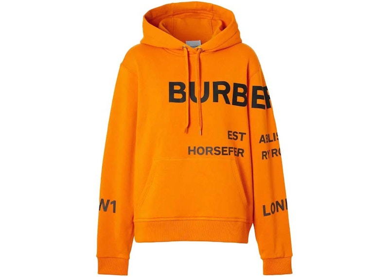 Burberry Horseferry Print Oversized Cotton Drawstring Hoodie Dark Orange
