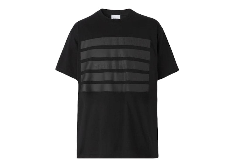 Burberry Horseferry Stripe Print Cotton Oversized T-shirt Black