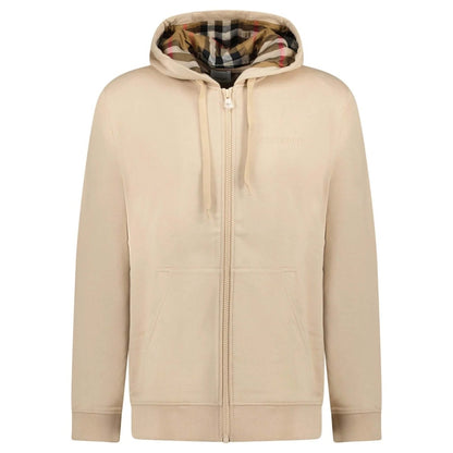 Burberry Hove Check Embroidery Logo Zip Hoodie Soft Fawn