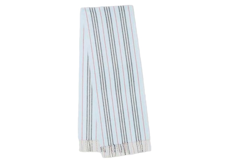Burberry Icon Stripe Cashmere Wool Scarf Light Blue
