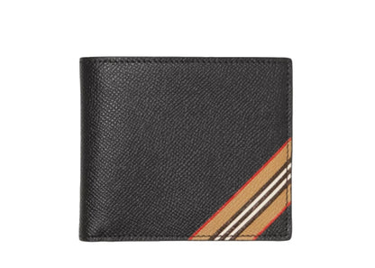 Burberry Icon Stripe Leather International Bifold Wallet Black