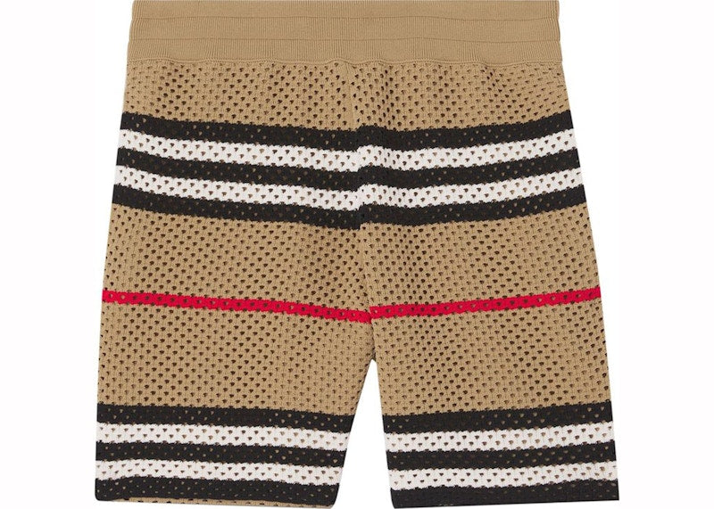 Burberry Icon Stripe Pointelle Knit Shorts Beige