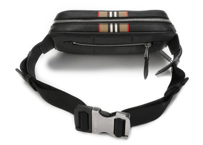 Burberry Icon Stripe Print Leather Bum Bag Black