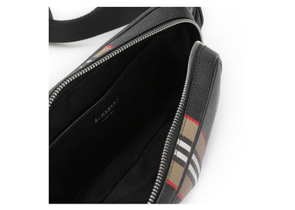 Burberry Icon Stripe Print Leather Bum Bag Black