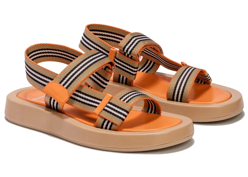Burberry Icon Stripe Stap Sandals Beige Orange Lambskin (Women's)