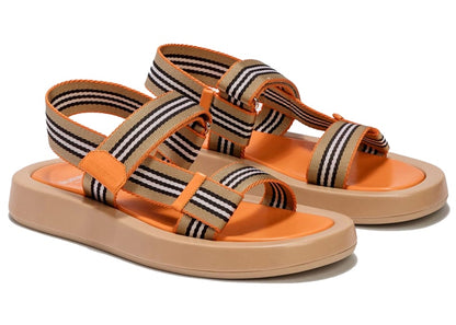 Burberry Icon Stripe Stap Sandals Beige Orange Lambskin (Women's)