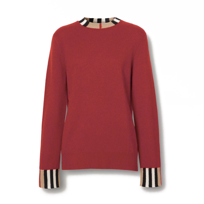 Burberry Icon Stripe Trim Cashmere Sweater Bright Red
