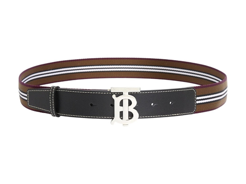 Burberry Icon Stripe Webbing Belt Dark Birch Brown/Silver