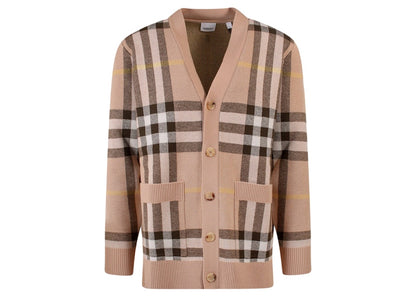 Burberry Iconic Check Motif Cashmere Cardigan Beige