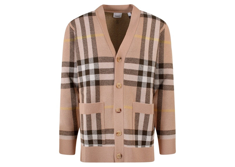 Burberry Iconic Check Motif Cashmere Cardigan Beige