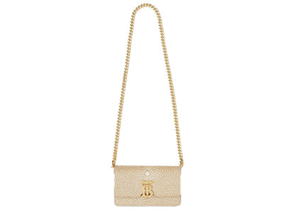 Burberry Jessie Stingray Print Leather Shoulder Bag Sand Gold