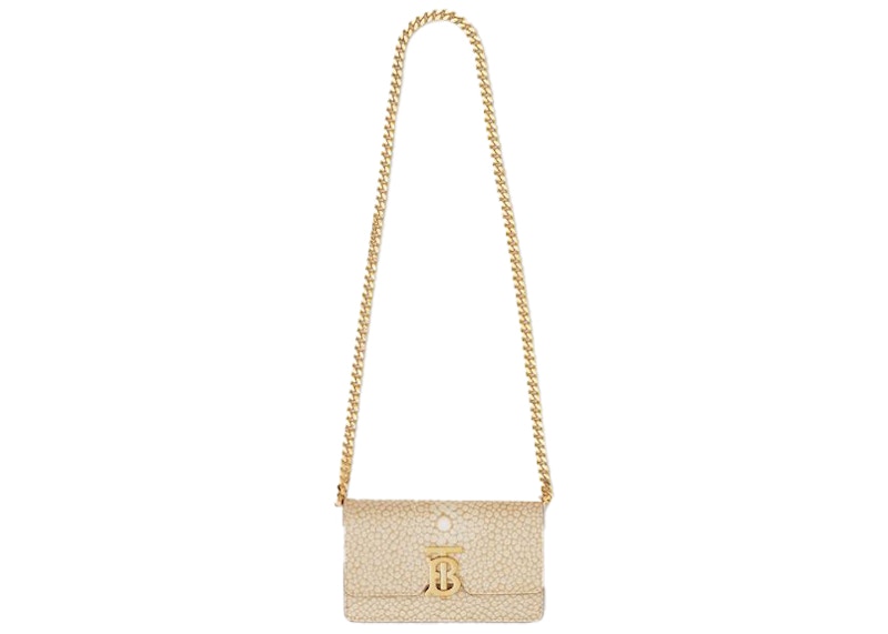 Burberry Jessie Stingray Print Leather Shoulder Bag Sand Gold