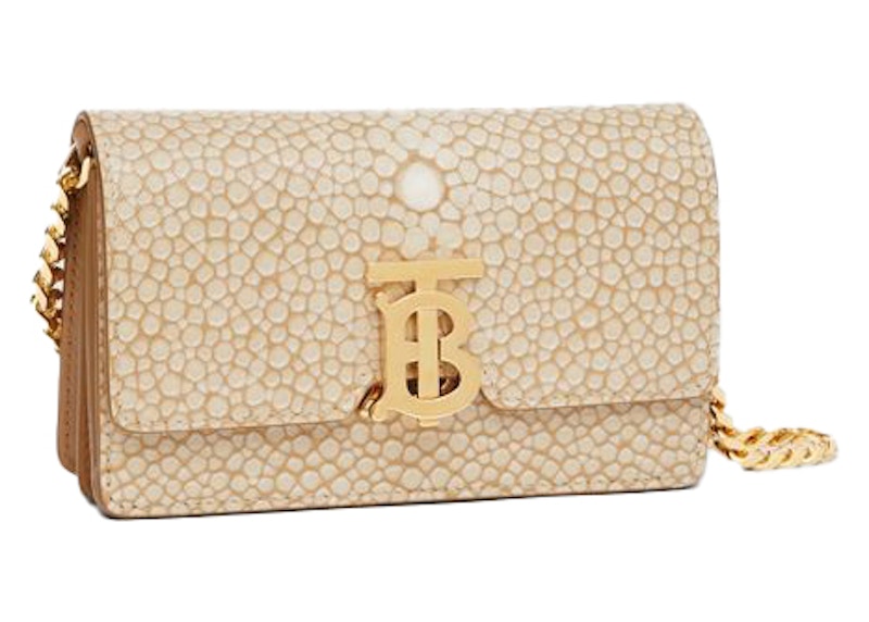 Burberry Jessie Stingray Print Leather Shoulder Bag Sand Gold