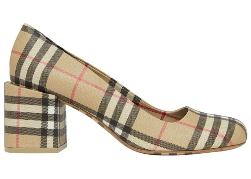 Burberry Joy Vintage Check Block Heel Pumps Beige (Women's)