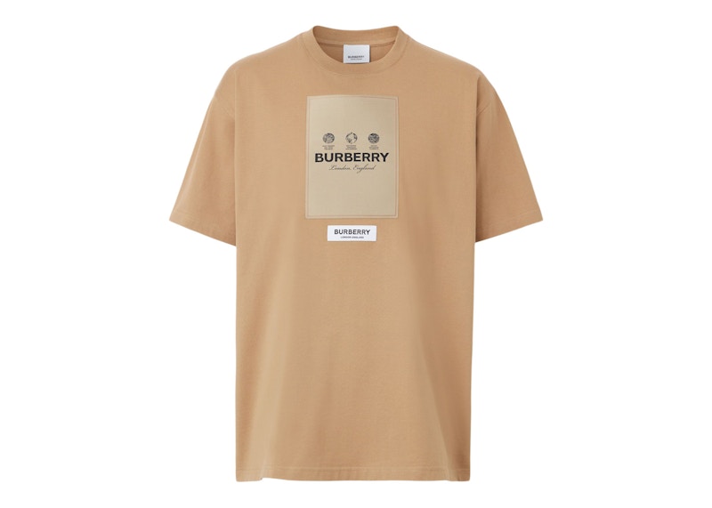 Burberry Label Applique Cotton Oversized T-Shirt Camel