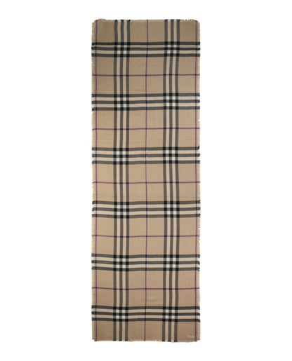 Burberry Large Check Gauze Scarf Sand Lichen