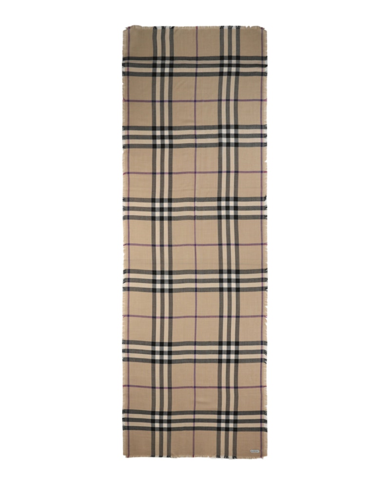 Burberry Large Check Gauze Scarf Sand Lichen